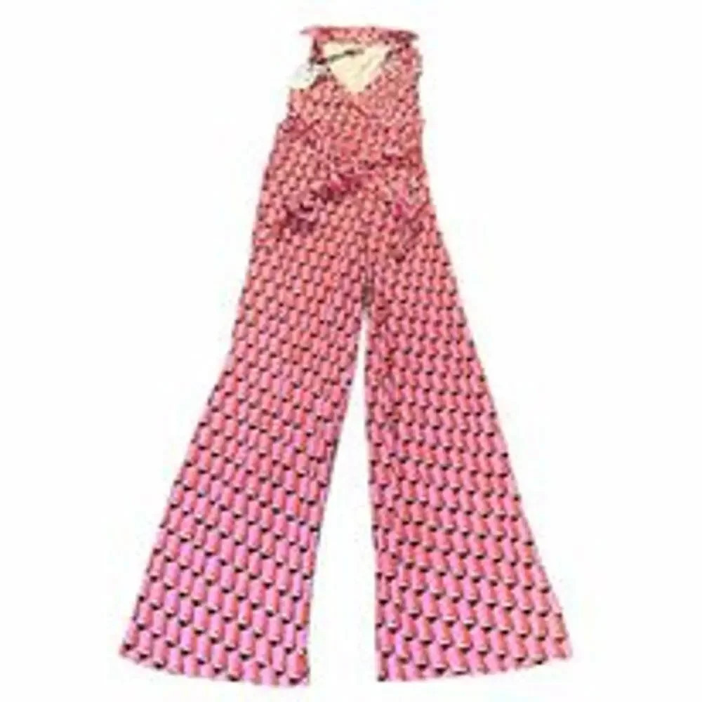 Diane Von Furstenberg XXS Set Pink Modern Geo Jumpsuit & Orange Grinkgo Wrap - Picture 3 of 9